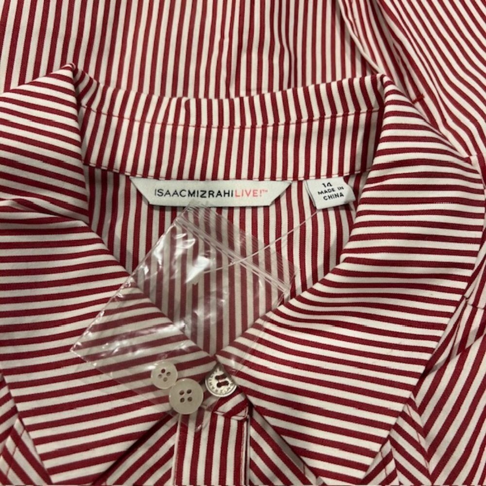 Isaac Mizrahi Live Red & White Striped Blouse W/ Ruffle Size 14 - Picture 10 of 10